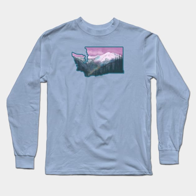 Mount Ranier Washington State Outline Long Sleeve T-Shirt by Spatium Natura